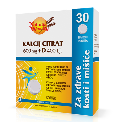 Natural Wealth Kalcij citrat 600 mg + vitamin D 400 I.J. 30 šumećih tableta (economy pack) 09/2026