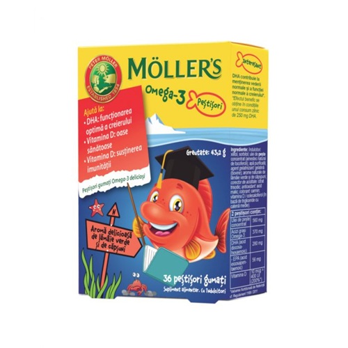 Mollers omega 3 ribice okus limete i jagode 36 gumenih ribica
