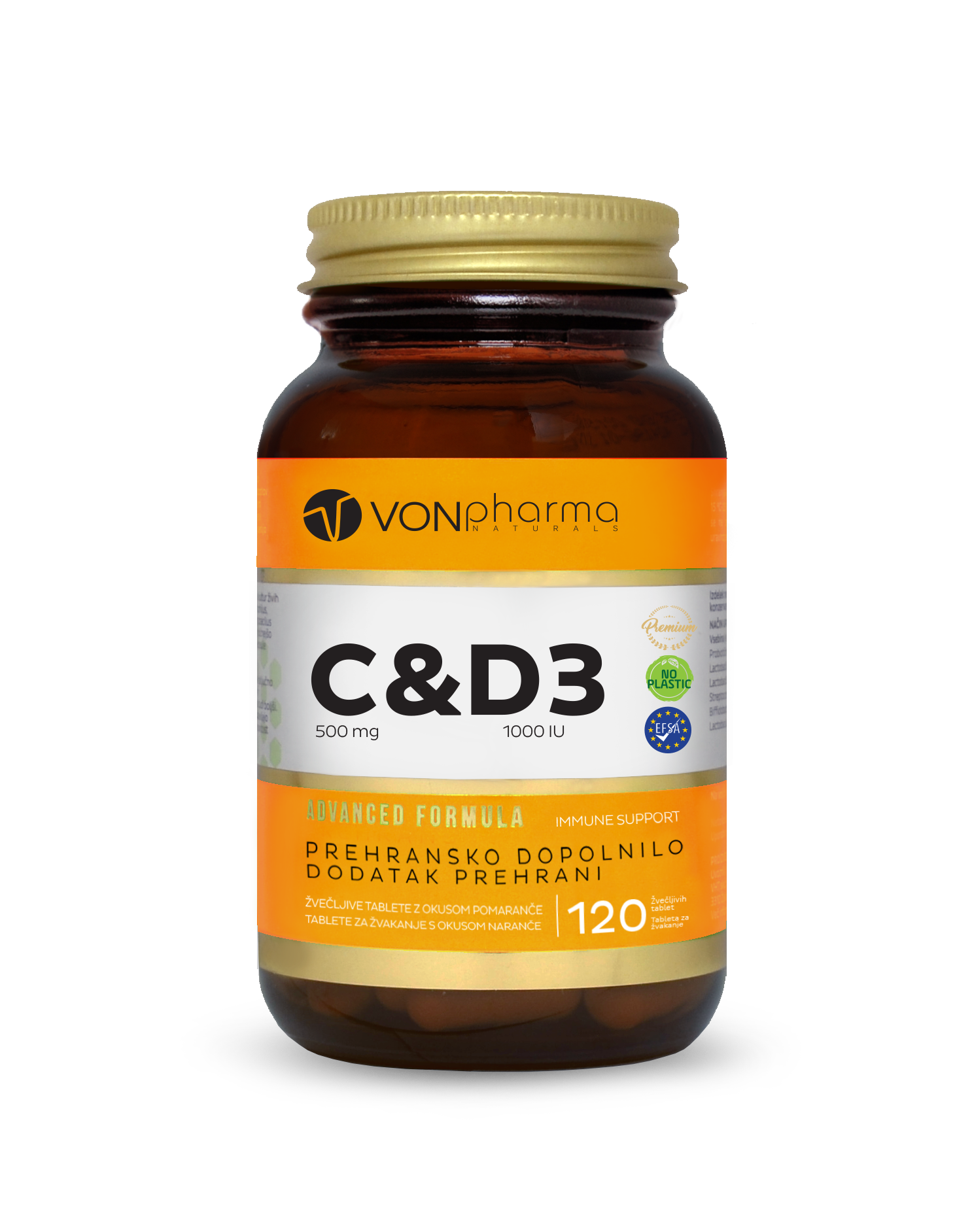 Vonpharma vitamin C i D3 tablete za žvakanje s okusom naranče 120 tableta 08/2026