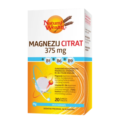 Natural wealth magnezij citrat 375 mg + B1 + B6 + B9 20 šumećih tableta