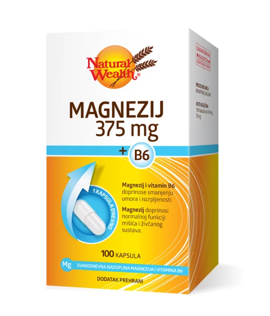 Natural wealth magnezij 375 mg + B6 100 kapsula