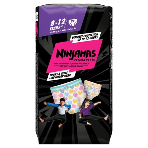 Ninjamas Pyjama Pants pelene-gaćice, vel. 3 (27 – 43 kg) – Heart, 9 kom. 12/2026