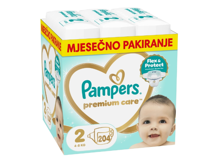 NOVO - Pampers premium care mjesečno pakiranje 2 (4-8 kg) - (204 komada)